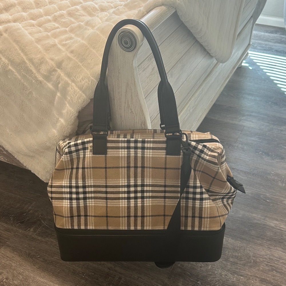 BEIS Plaid Tan and Black Travel Bag